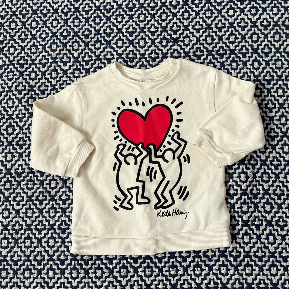 H&M Baby Keith Haring Cream Sweatshirt with Red Heart Graphic